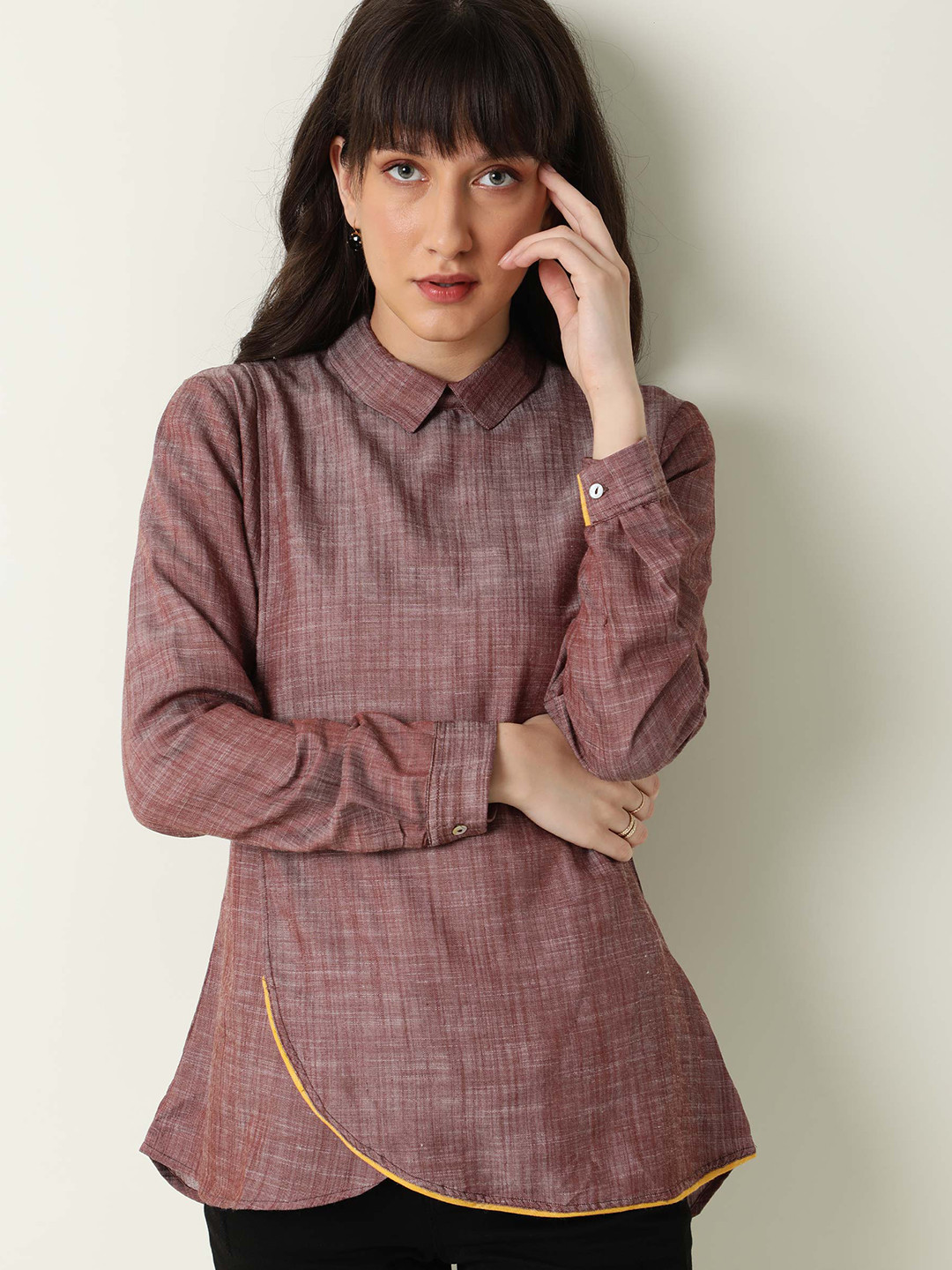 RAREISM Brown Checked Shirt Style Top