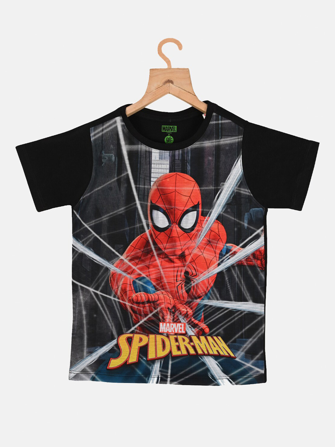 YK Marvel Boys Black Avengers Spiderman Print T-shirt
