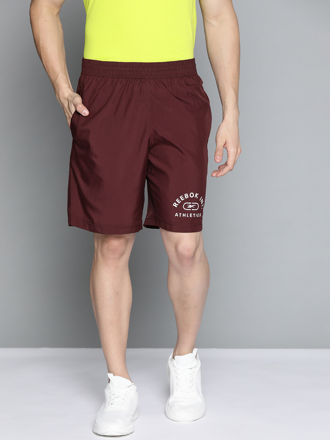 Reebok Men Burgundy Woven Graphic Solid Training Shorts
