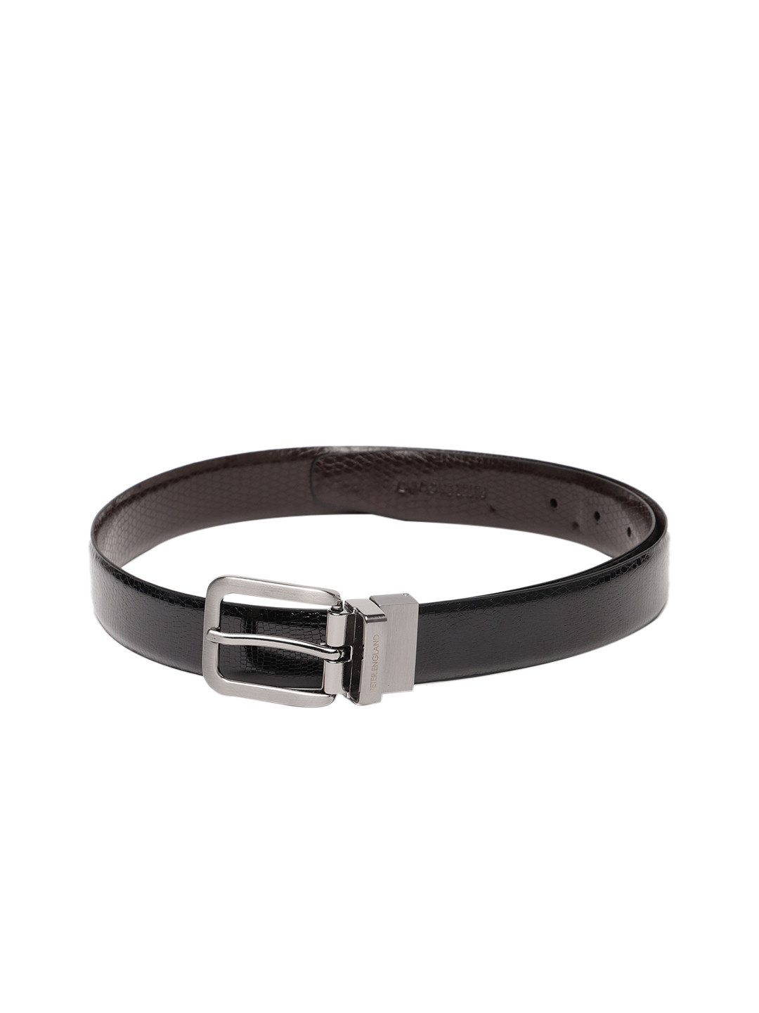 Peter England Men Black & Brown Textured Reversible Belt