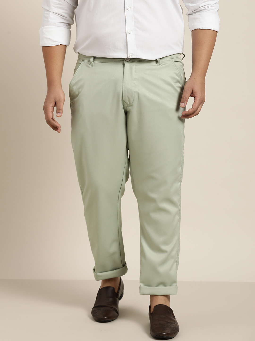 SOJANYA PLUS Men Green Smart Trousers