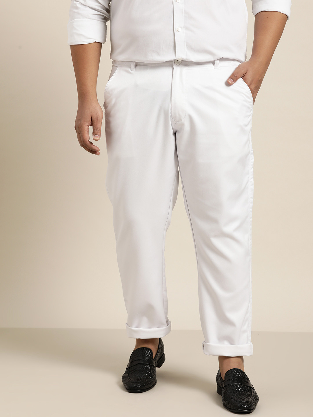 SOJANYA PLUS Men White Smart Trousers