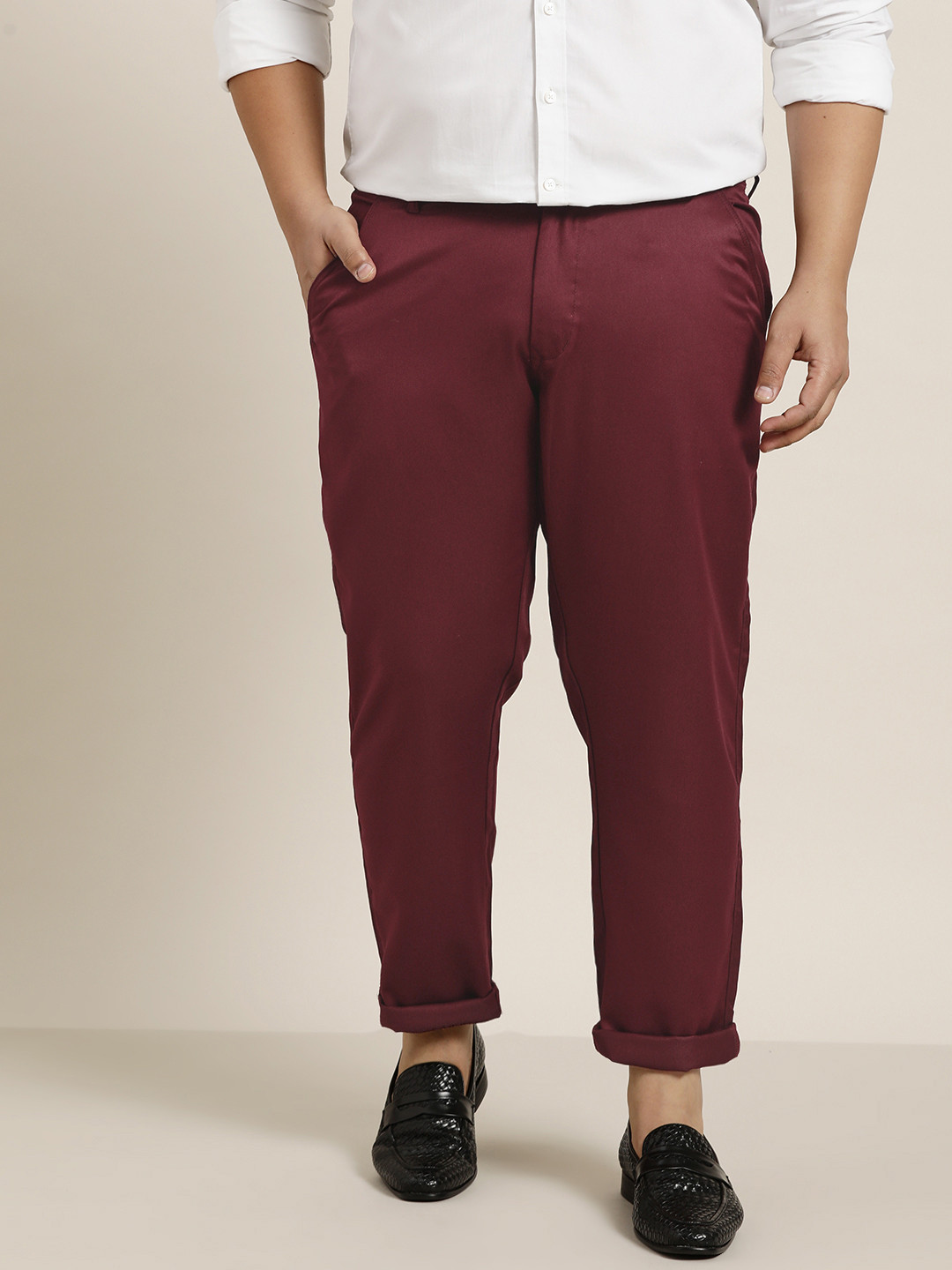 SOJANYA PLUS Men Burgundy Smart Trousers