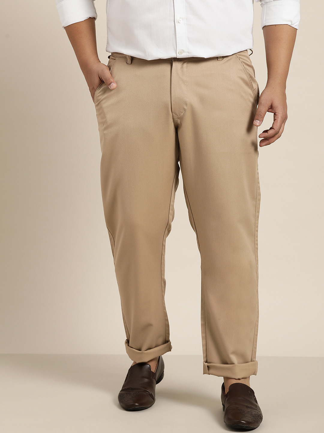 SOJANYA PLUS Men Beige Smart Regular Fit Chino Trousers