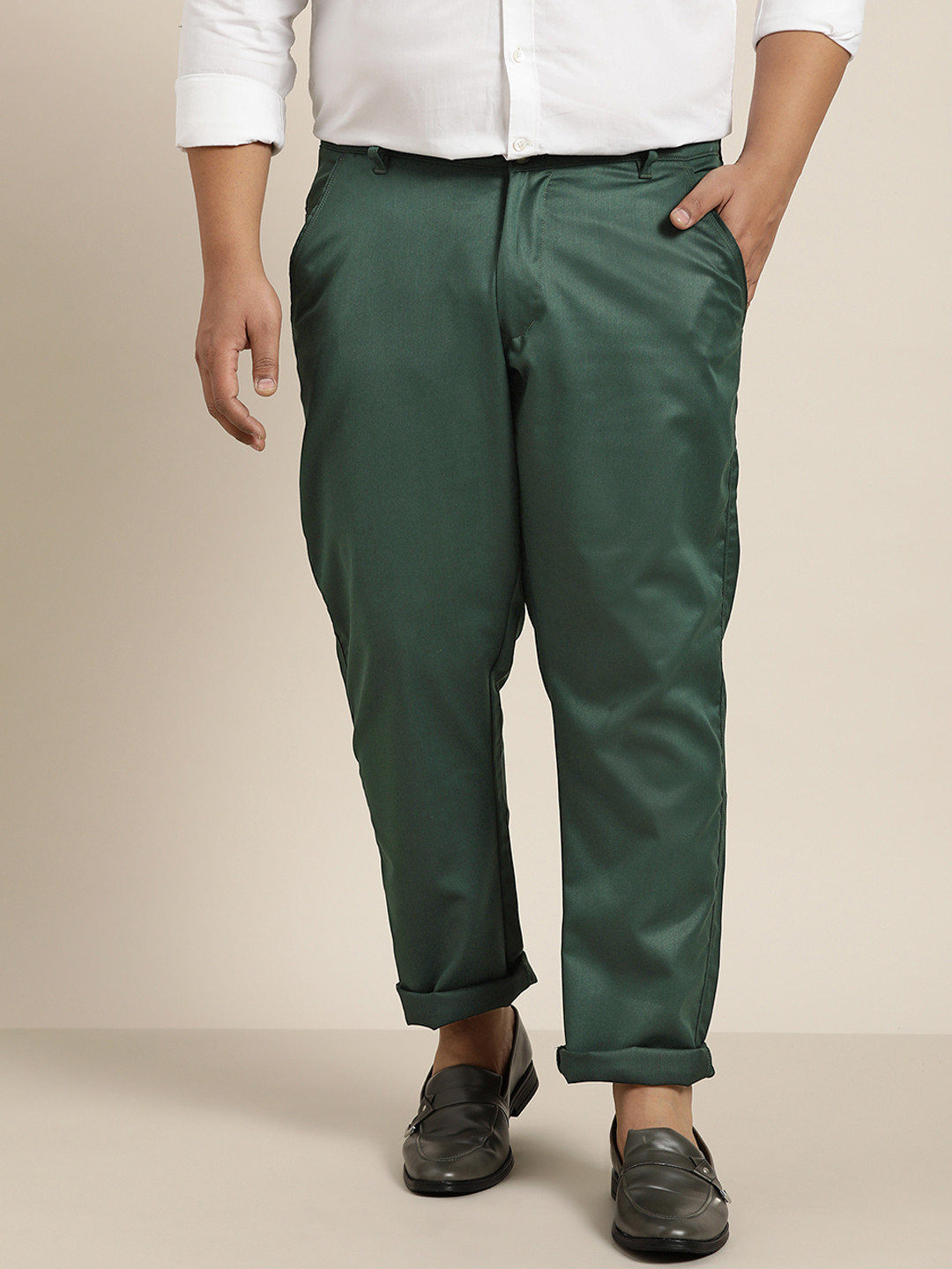 SOJANYA PLUS Men Green Smart Regular Fit Chino Trousers