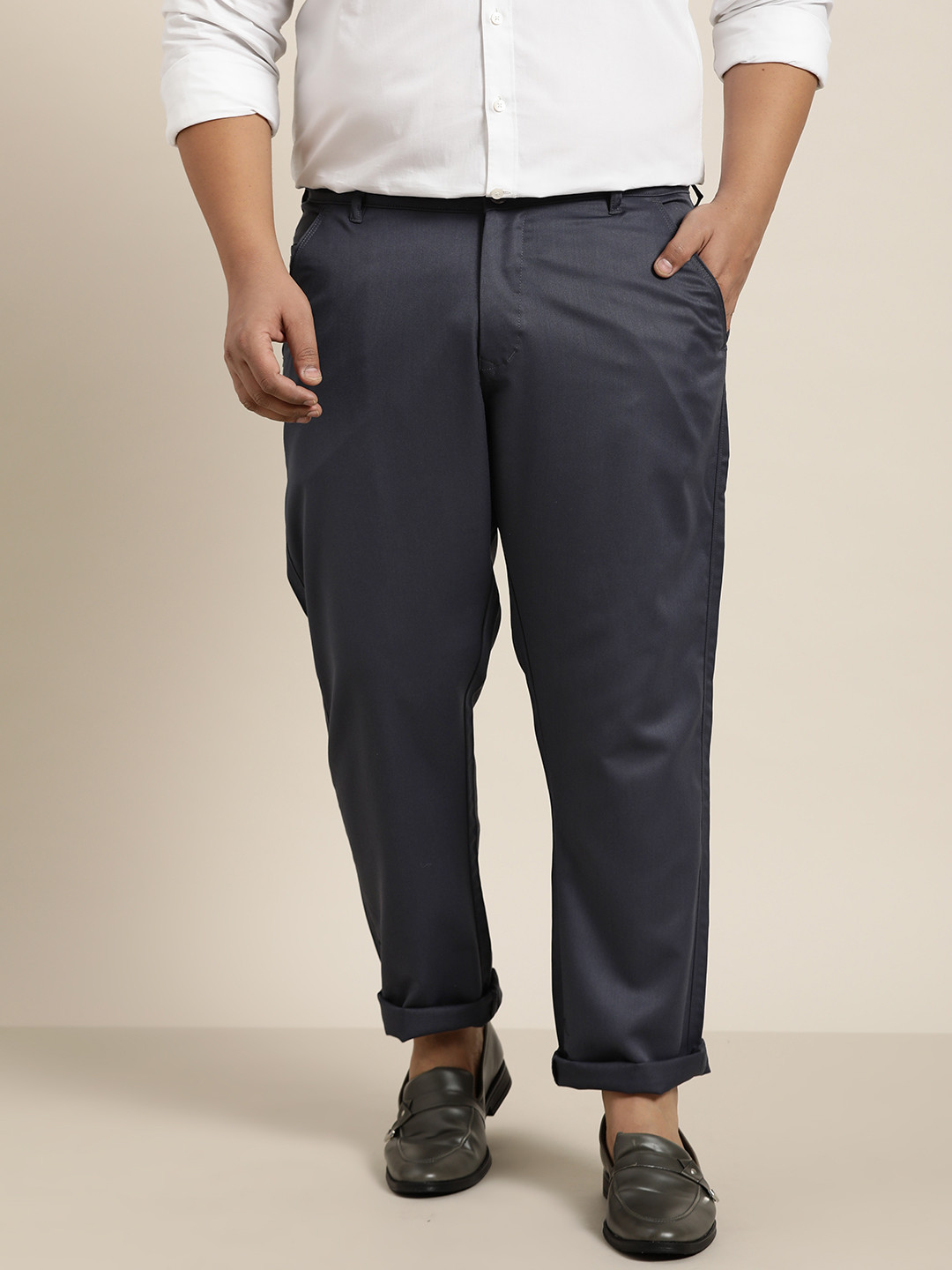 SOJANYA PLUS Men Charcoal Grey Smart Trousers