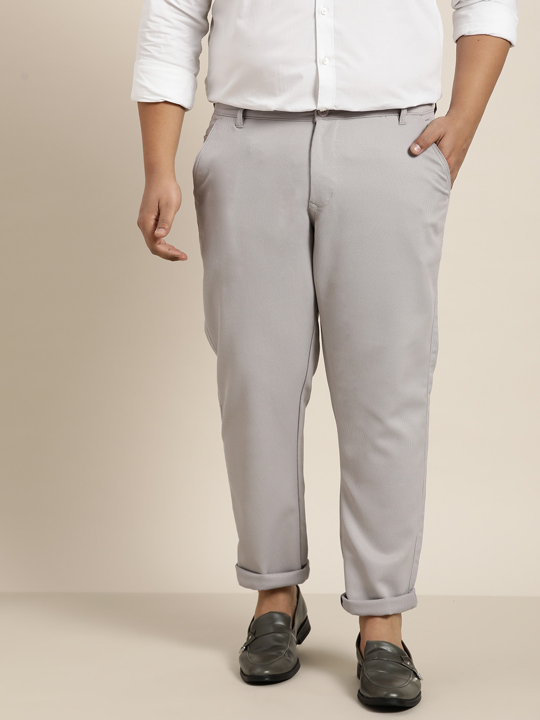 SOJANYA PLUS Men Grey Smart Trousers