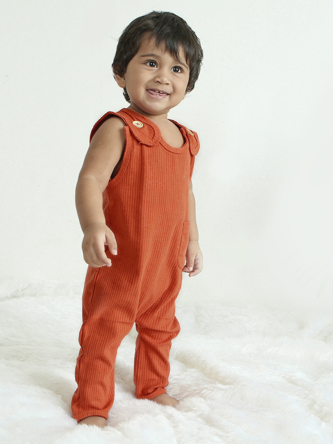 Softsens Kids Unisex Rust-Coloured Solid Organic Cotton Rompers