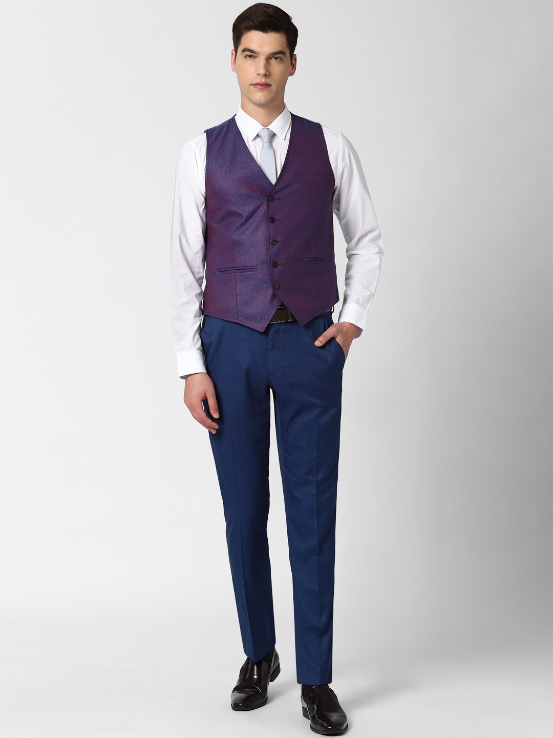 Peter England Men Navy Blue Self-design Neo Slim Fit Single-Breasted 3-Piece Formal Suit