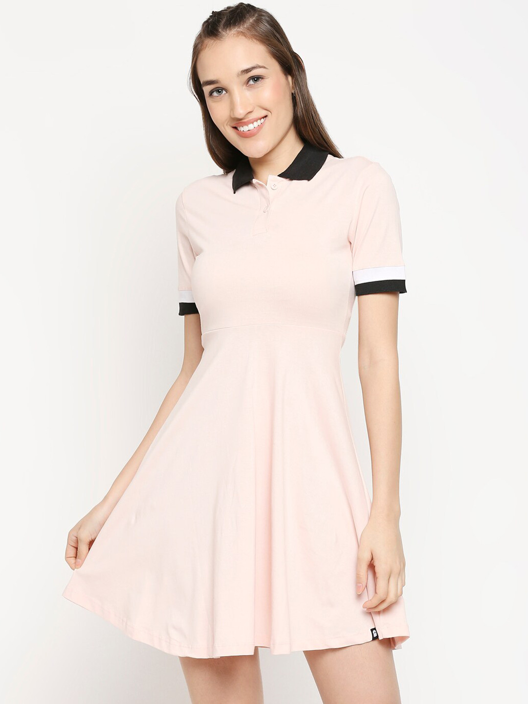The Souled Store Pink & Black Solid T-shirt Dress