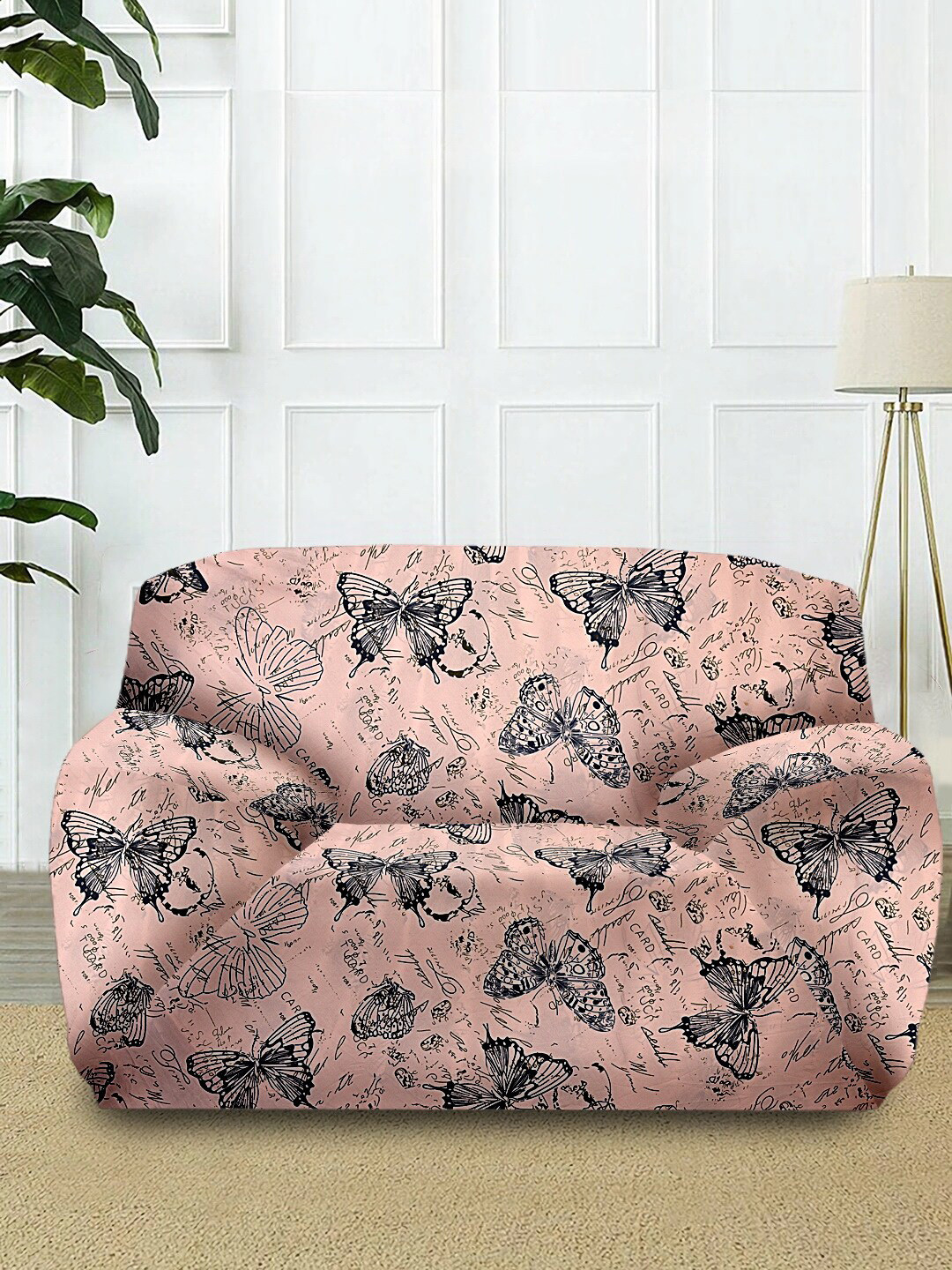 Cortina Beige Conversational Polyester Anti Slip Straight Single Seater Sofa Cover-35x57In