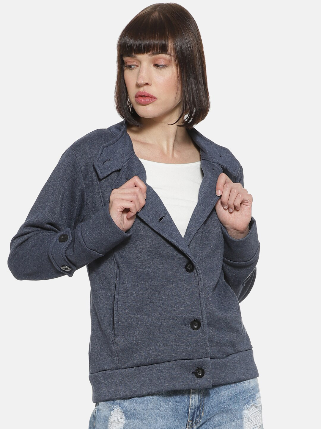 Campus Sutra Women Blue Tailored Jacket