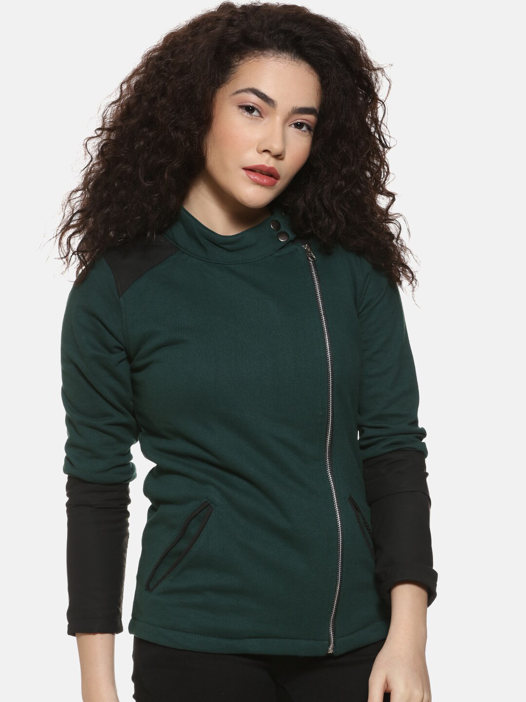 Campus Sutra Women Green Black Sporty Jacket
