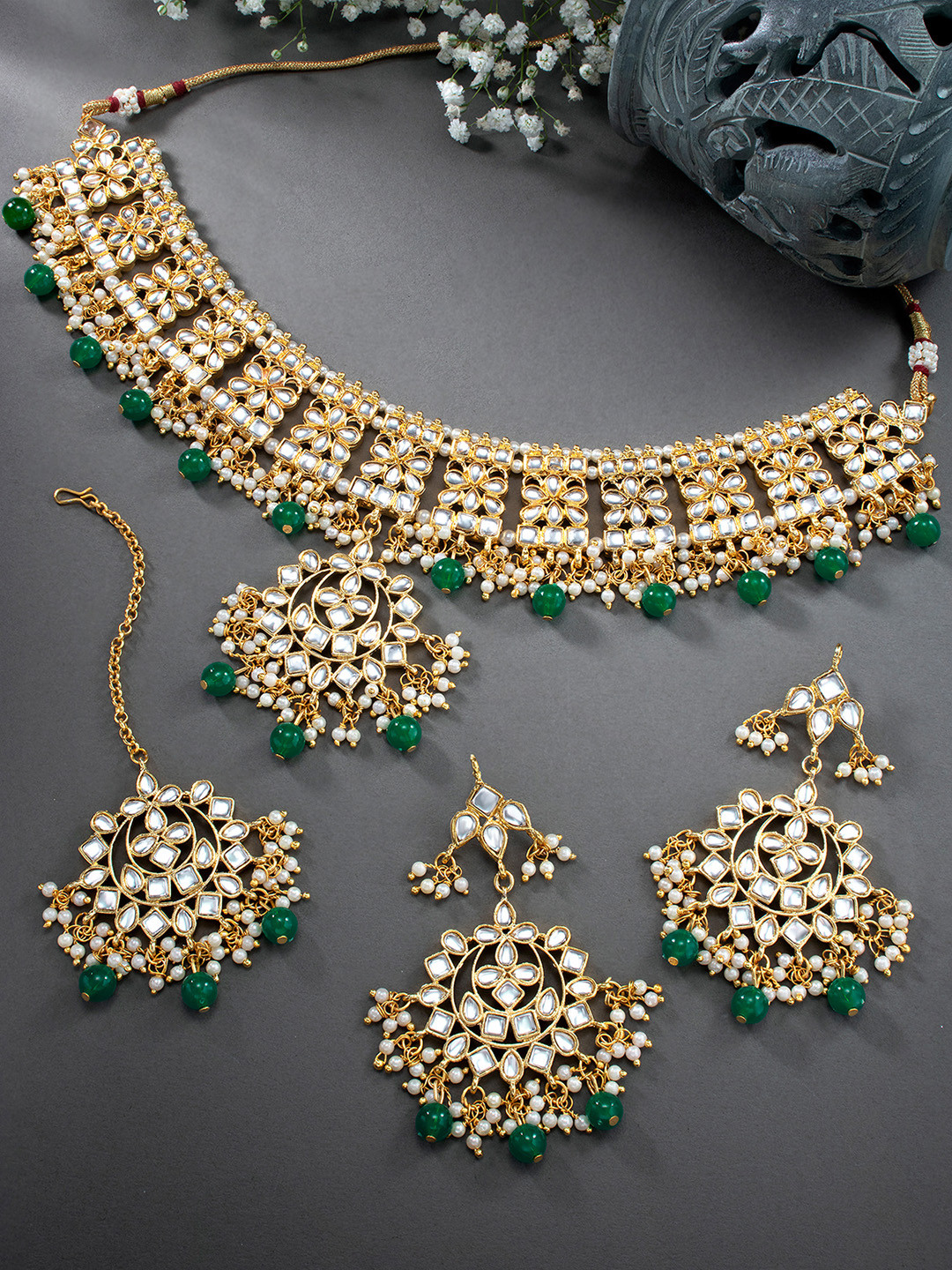Peora Gold-Plated Kundan Studded Long Jewellery Set
