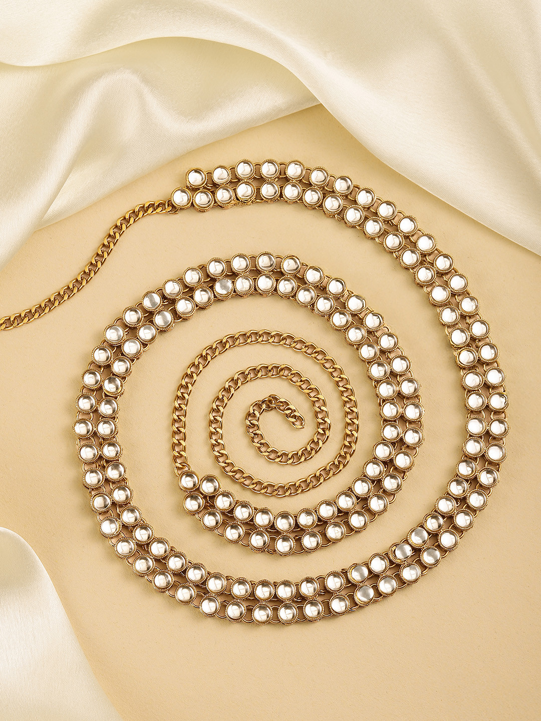 Peora White Antique Gold Plated Kundan Studded Embellished Kamarbandh