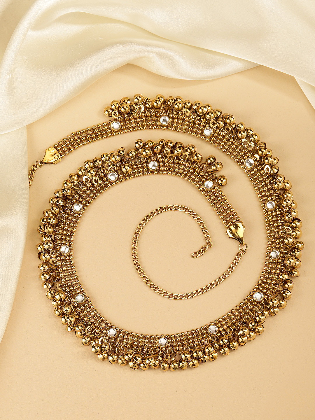 Peora Antique Gold Plated White Embellished Traditional Kamarbandh
