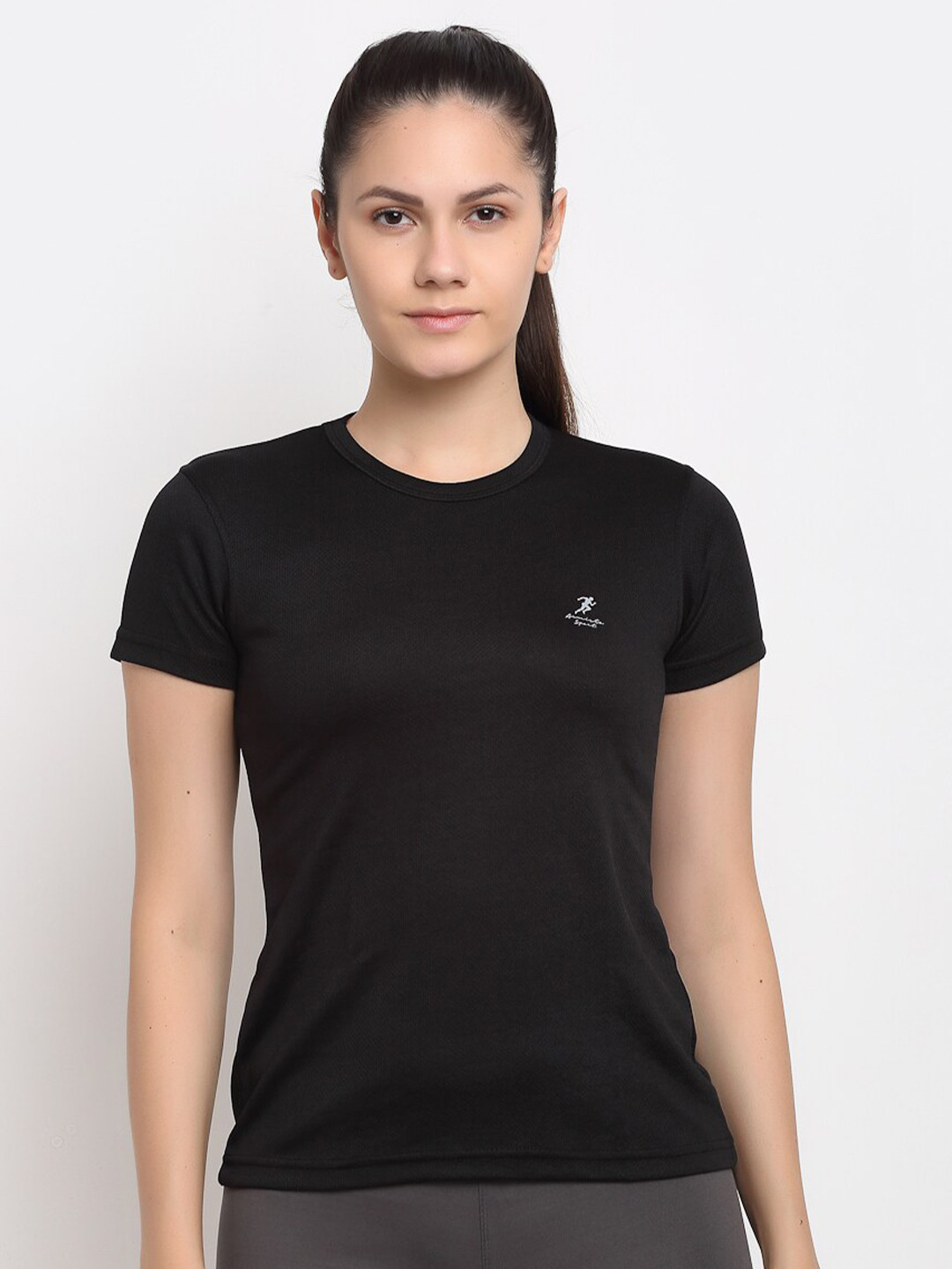 ARMISTO Women Black Slim Fit Antimicrobial Gym T-shirt