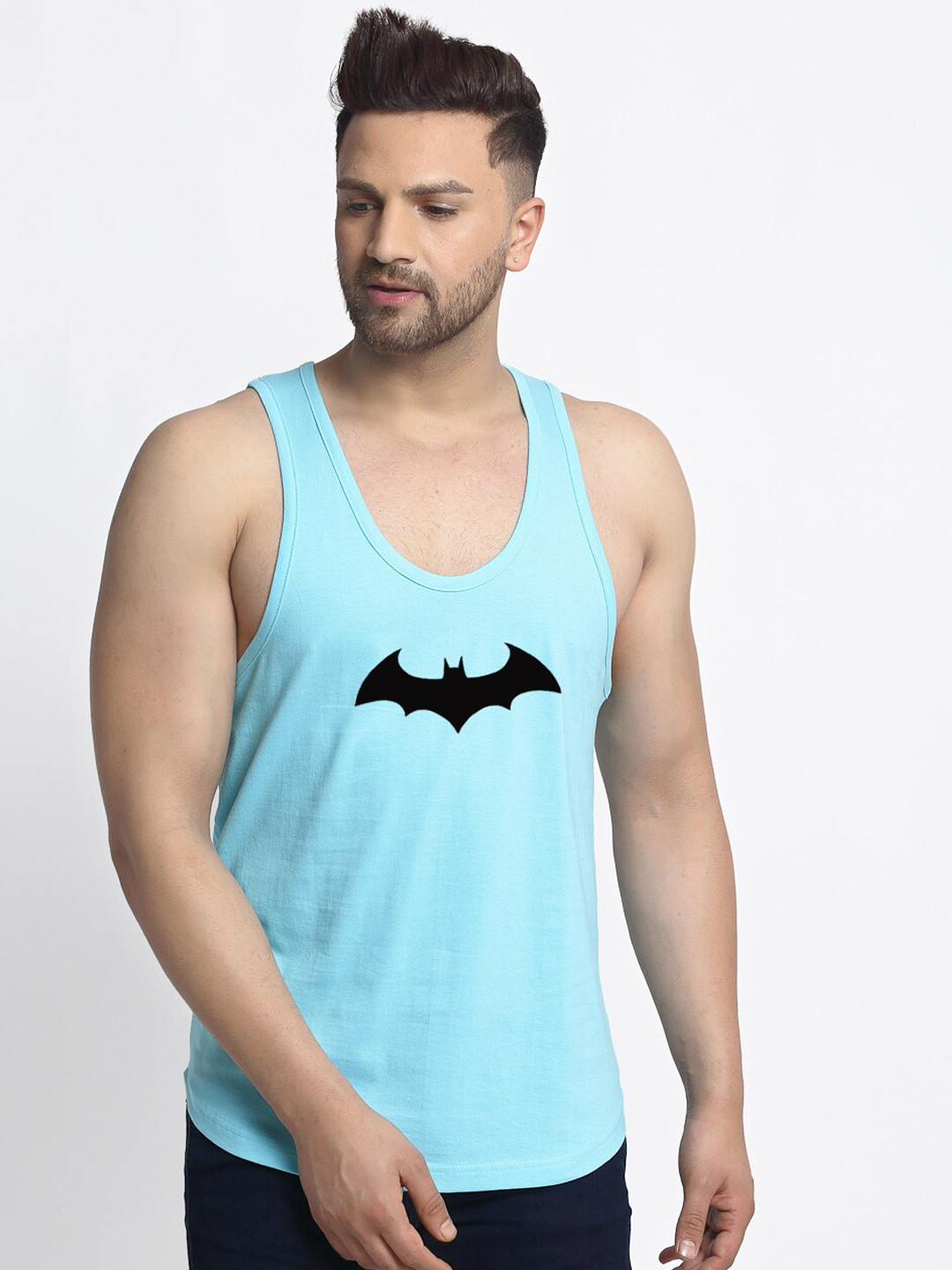 Friskers Men Turquoise-Blue Batman Printed Pure Cotton Innerwear Vest