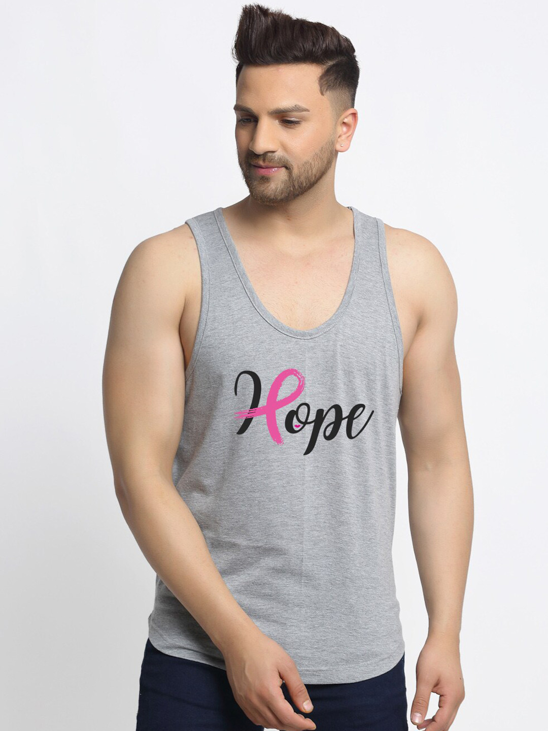 Friskers Men Grey Printed Pure Cotton Apple Cut Innerwear Vest C207-04