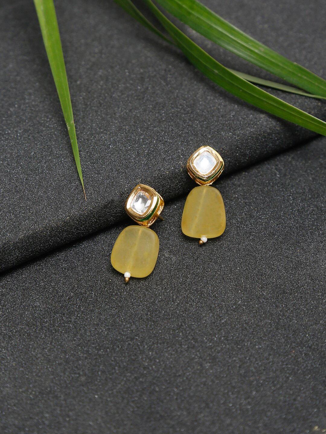 Ruby Raang Yellow Gold-Plated Contemporary Handcrafted Drop Earrings