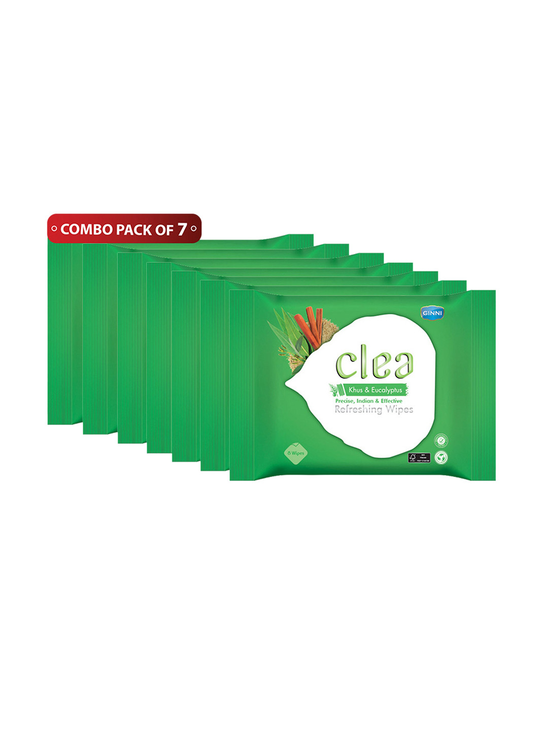 Clea Set of 7 Khus & Ecualyptus Refreshing Wet Wipes - 8 Pulls each