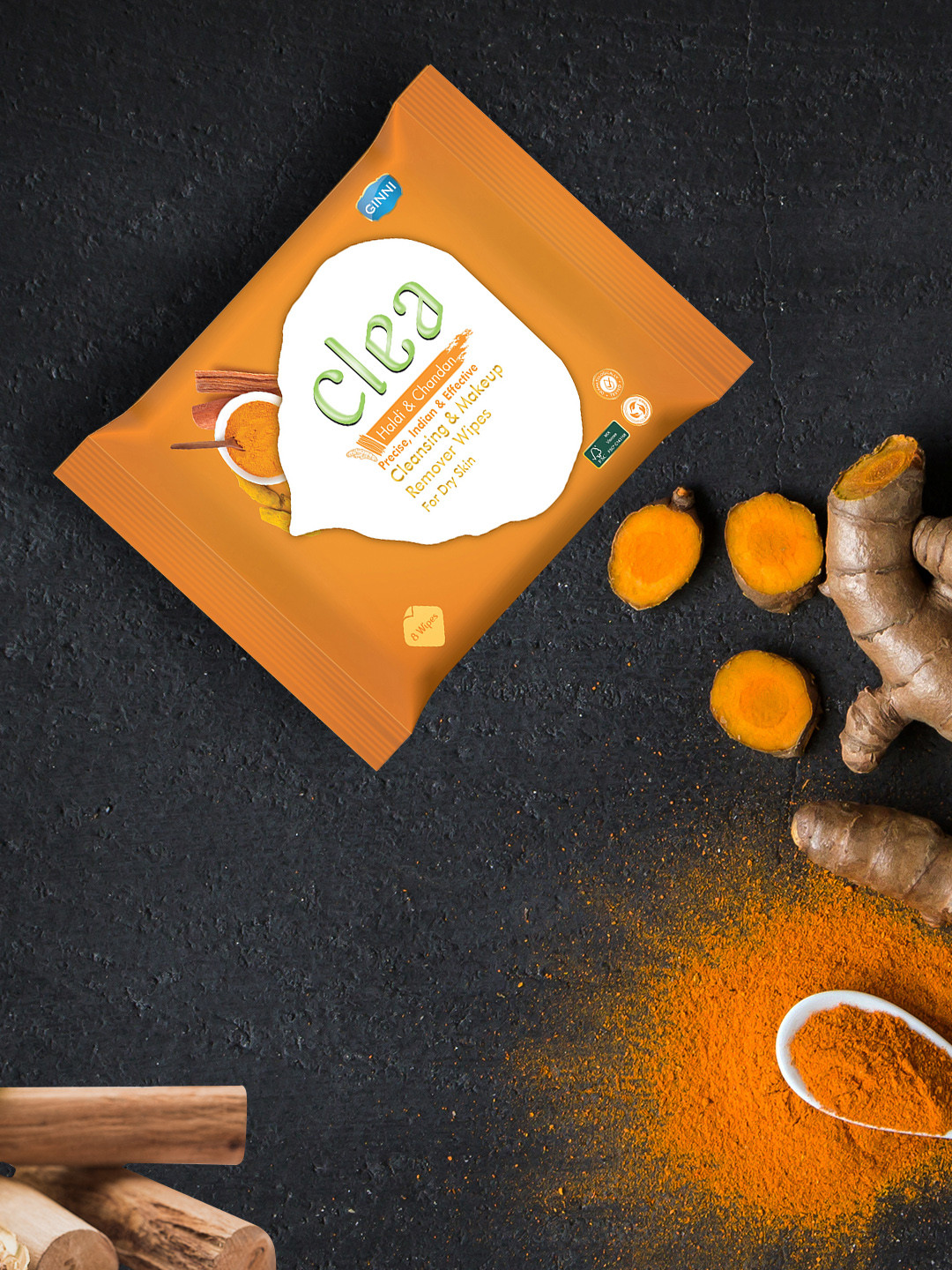 Clea Set of 7 Haldi & Chandan Cleansing & Makeup Remover Wet Wipes - 8 Pulls each