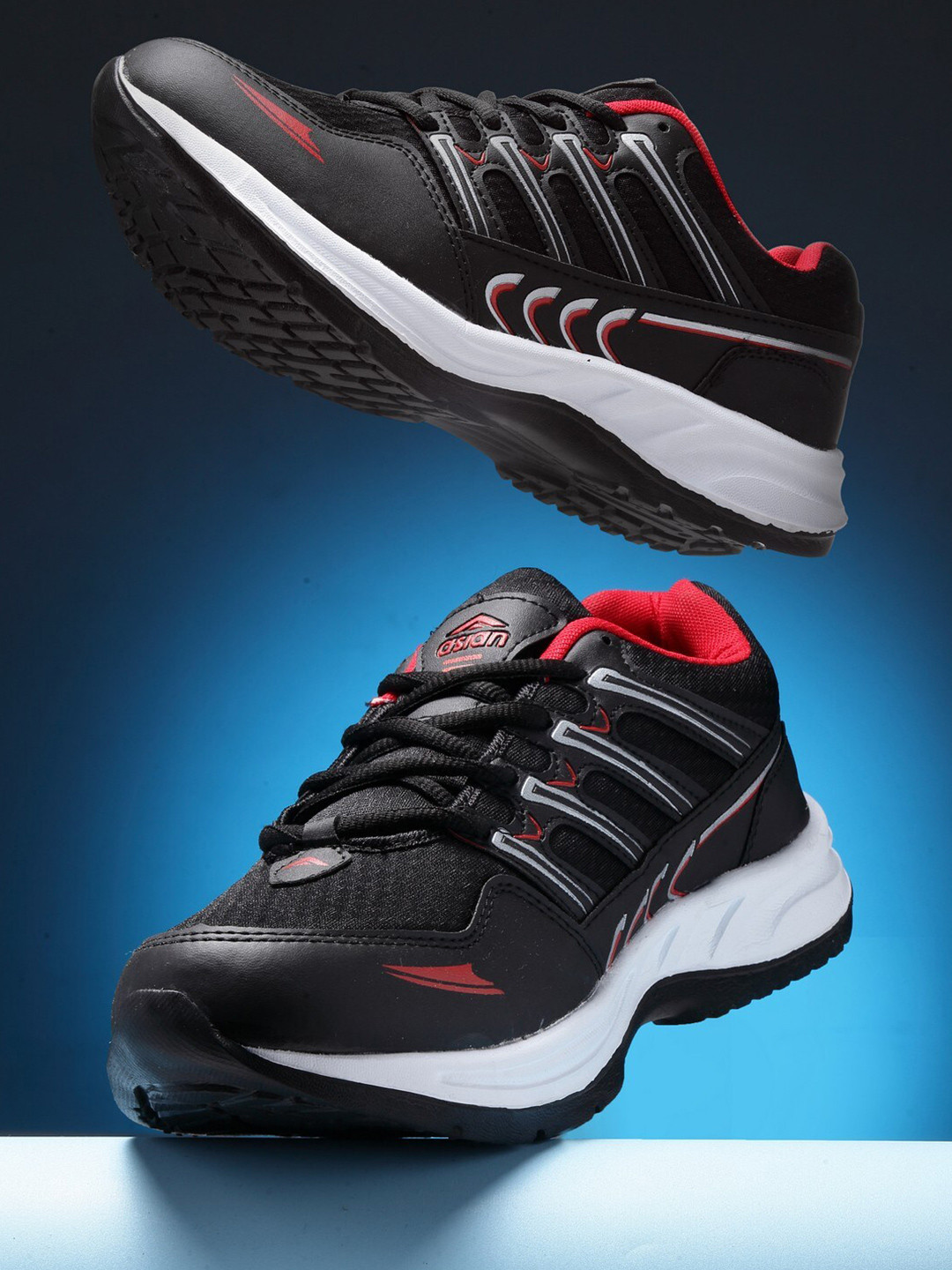 ASIAN Men Black & Red Mesh Running Non-Marking Shoes