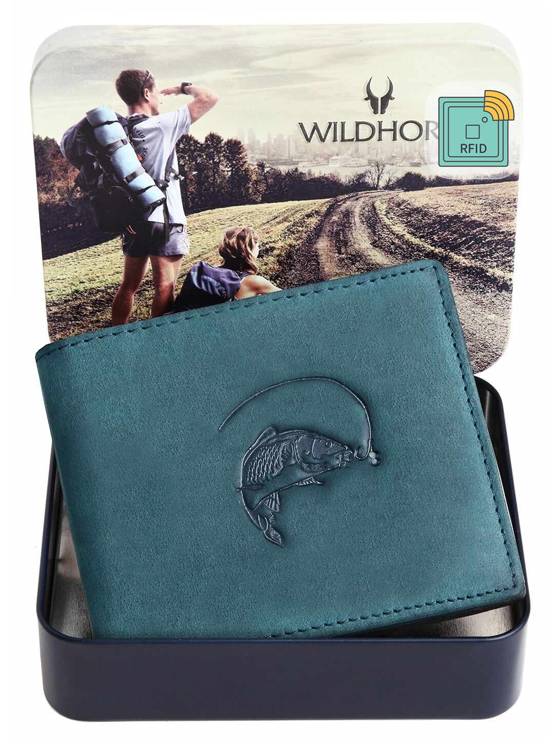 WildHorn Men Sea Green Leather Two Fold Wallet with RFID