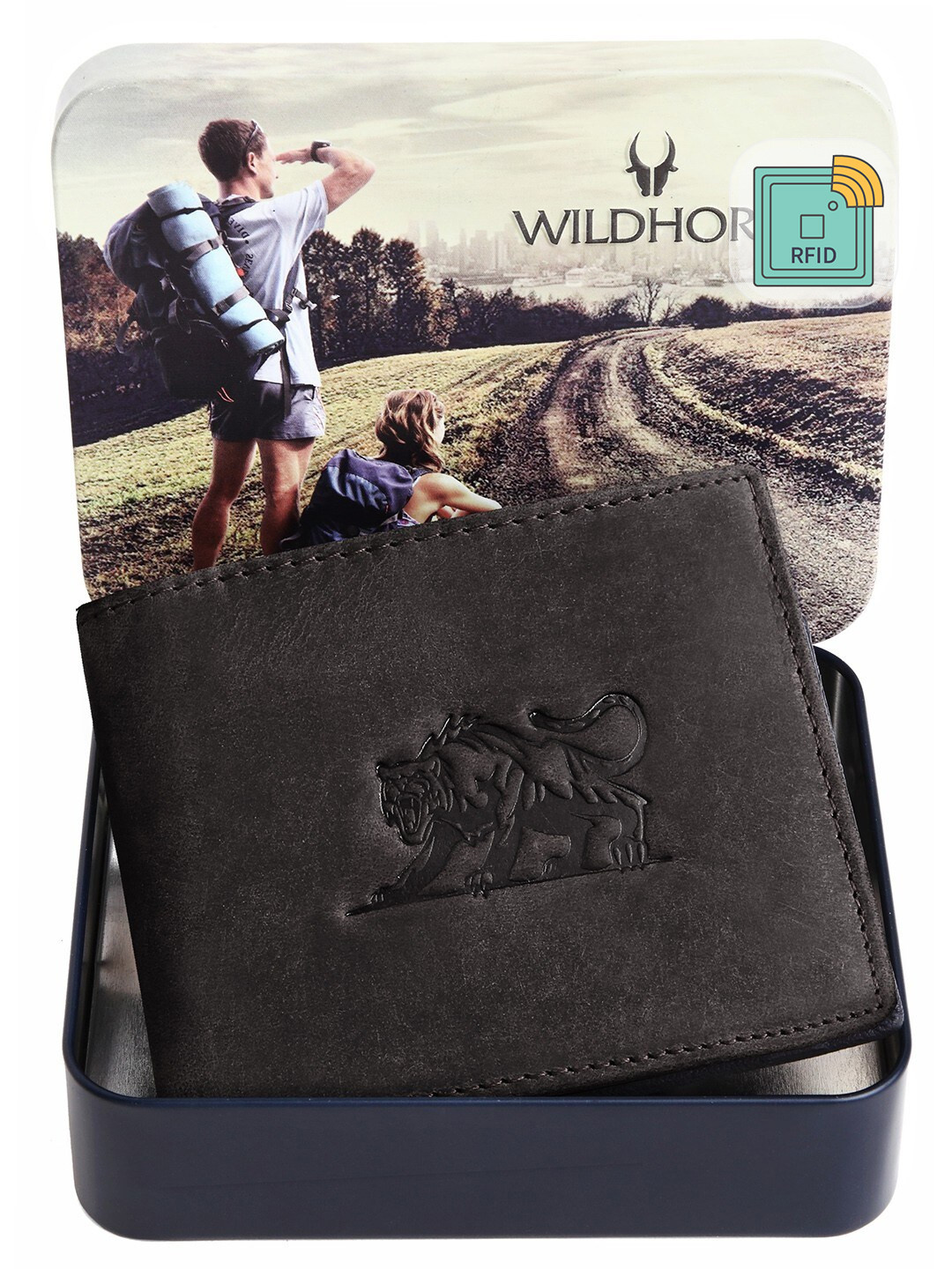 WildHorn Men Grey Leather Two Fold Wallet with RFID