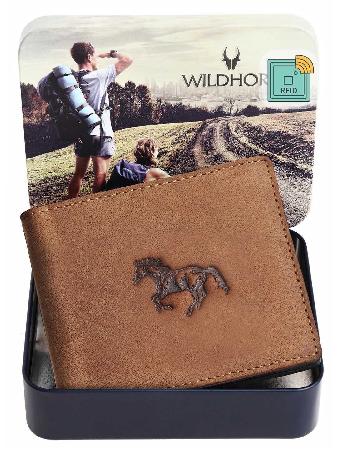 WildHorn Men Tan  Design  RFID Leather Two Fold Wallet