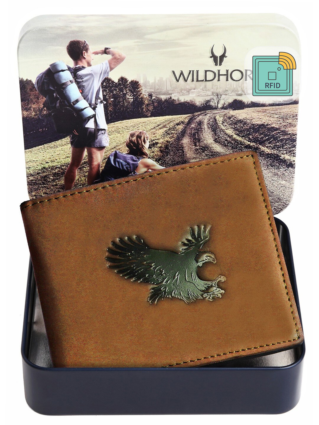 WildHorn Men Tan Graphic Printed Pure Leather Two-Fold Wallet