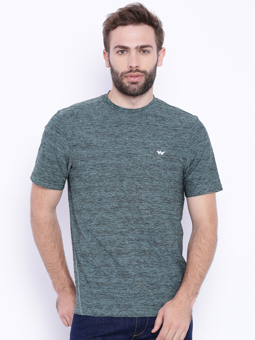 Buy Wildcraft Men Blue Solid Mel Crew T 