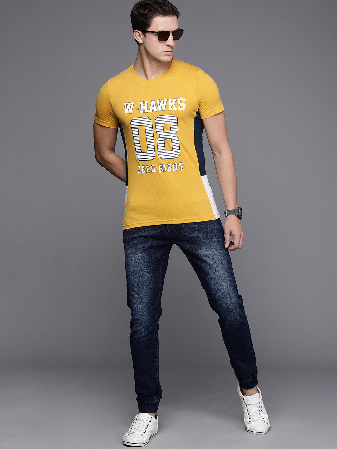 WROGN Men Yellow Varsity Printed Slim Fit T-shirt