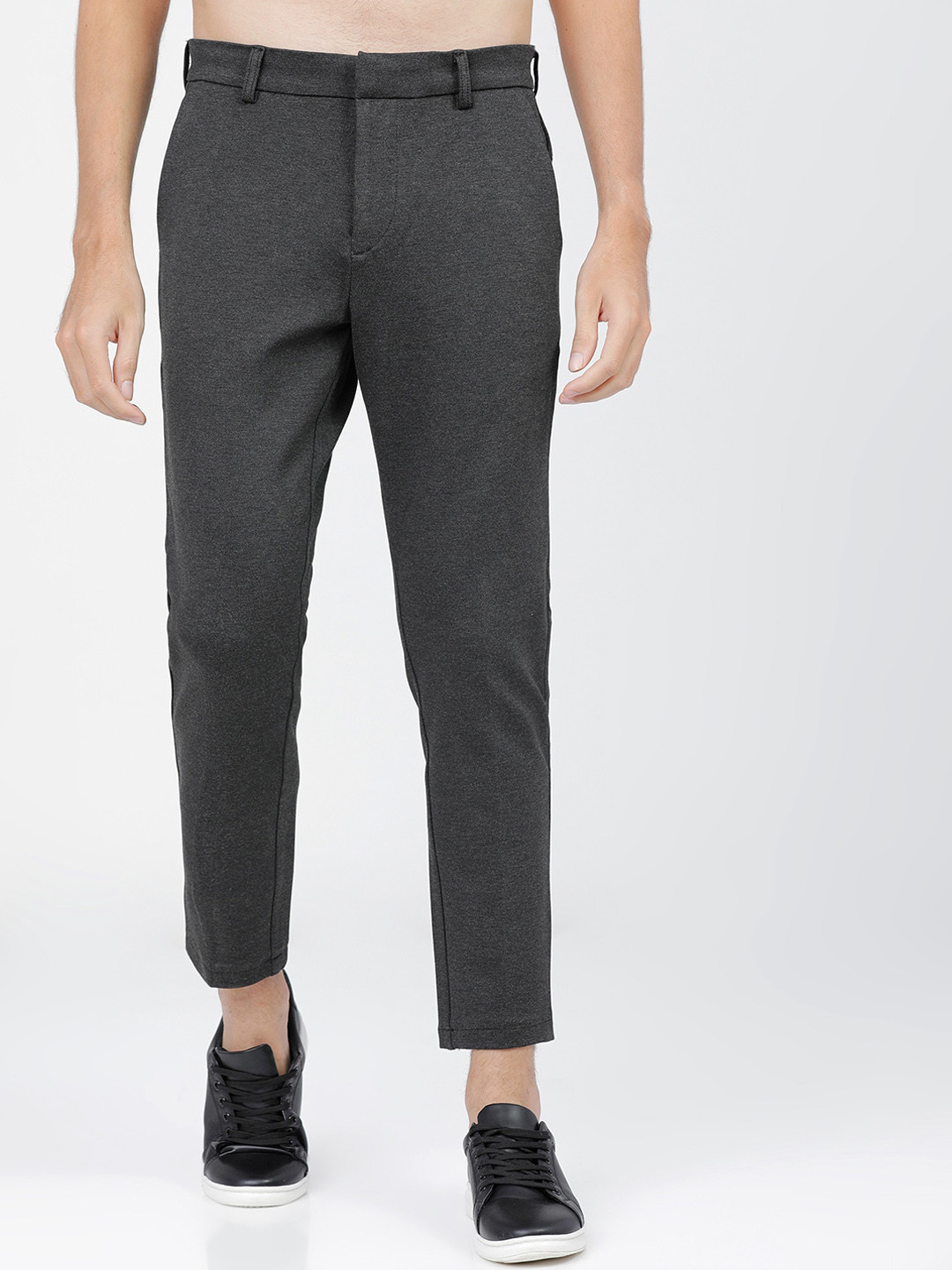 HIGHLANDER Men Charcoal Grey Slim Fit Trousers