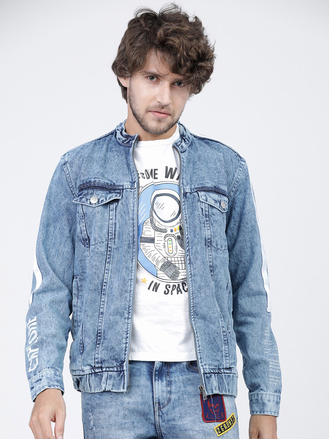 HIGHLANDER Men Blue Washed Denim Jacket