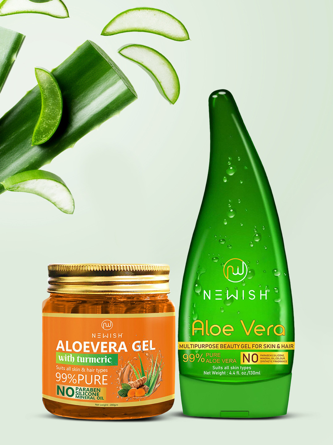 NEWISH Set of 2 Skin & Hair Pure & Natural Aloe Vera & Turmeric With Aloe Vera Gel
