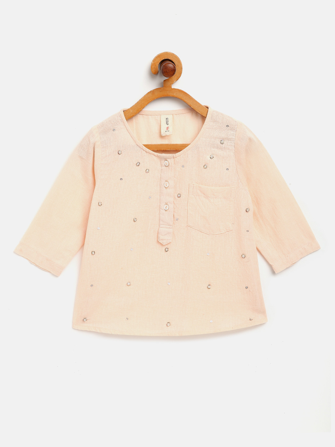 SCOUP Girls Cream-Coloured & Silver Sequinned & Beaded Cotton Regular Top