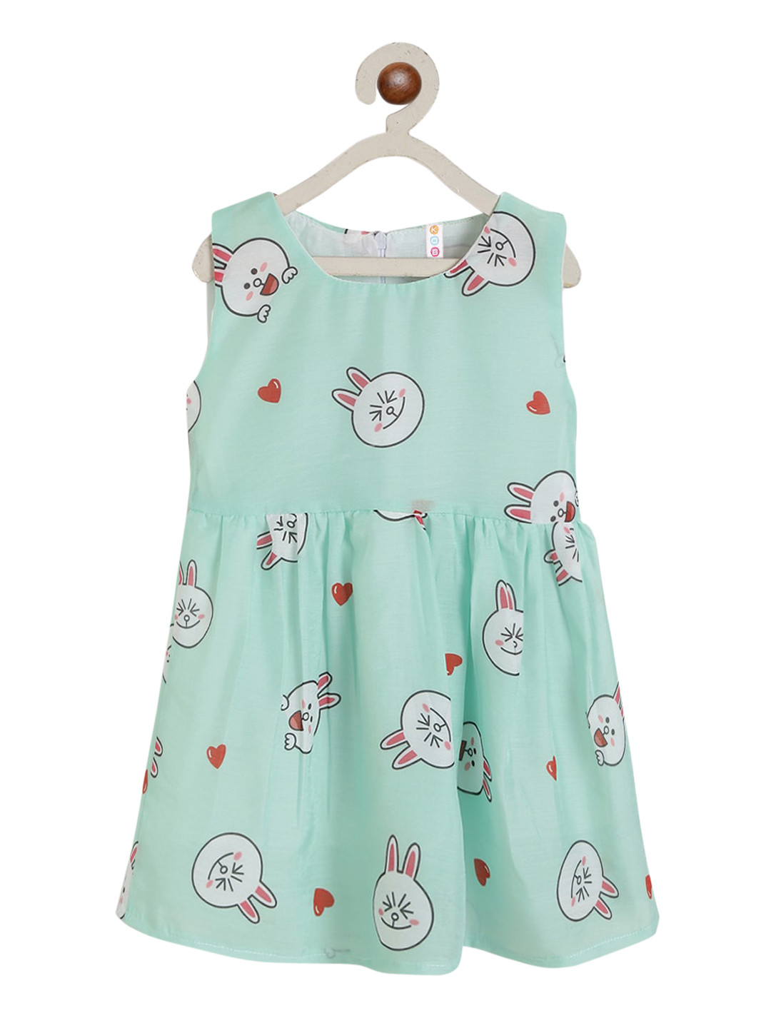 Kids On Board Sea Green Printed Cotton A-Line Dress