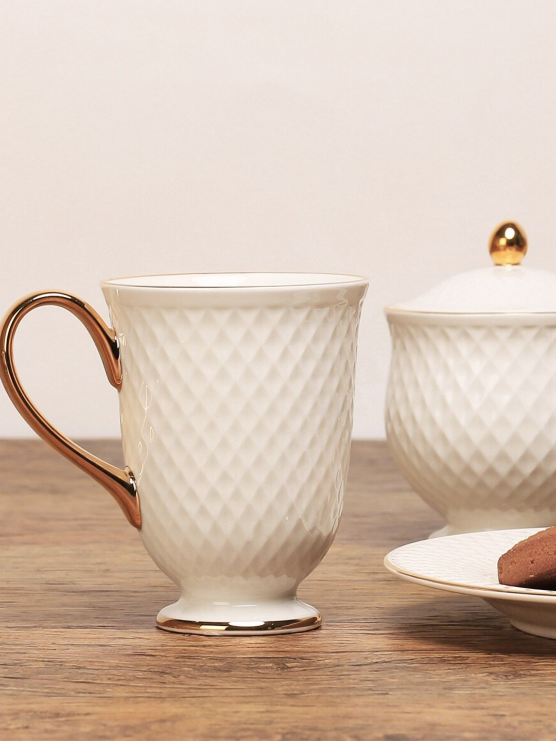 Home Centre Gifts Collection White Textured Ceramic Handmade Mug-330ml