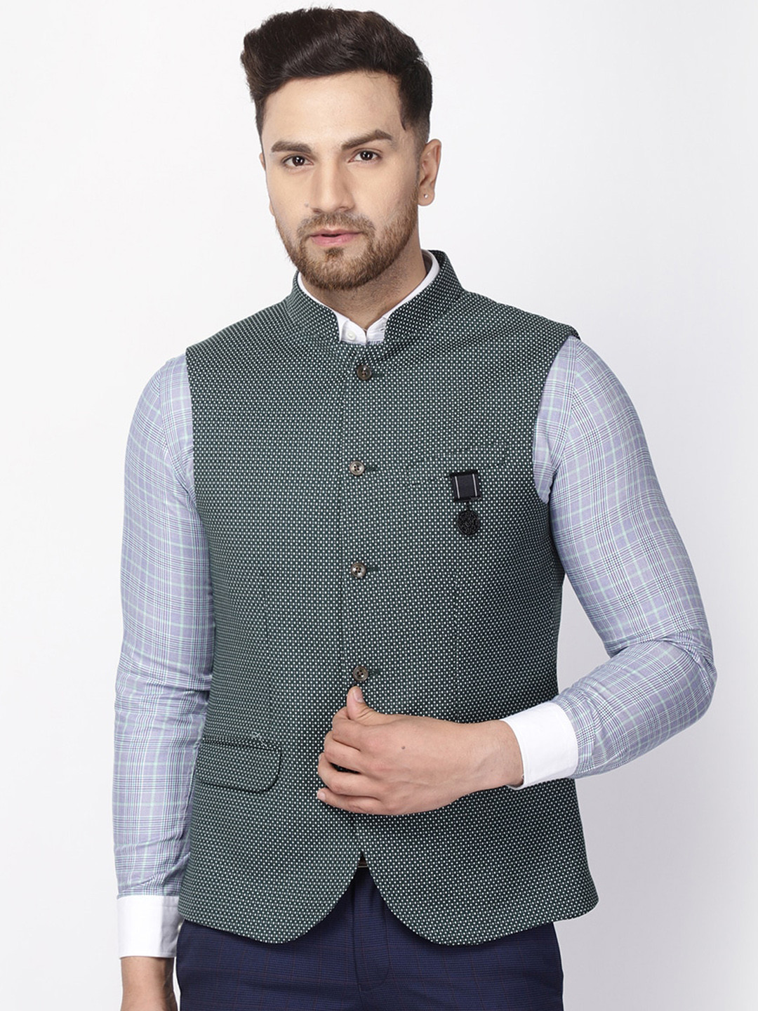 Blackberrys Mens Green Slim Fit Formal Waist Coat