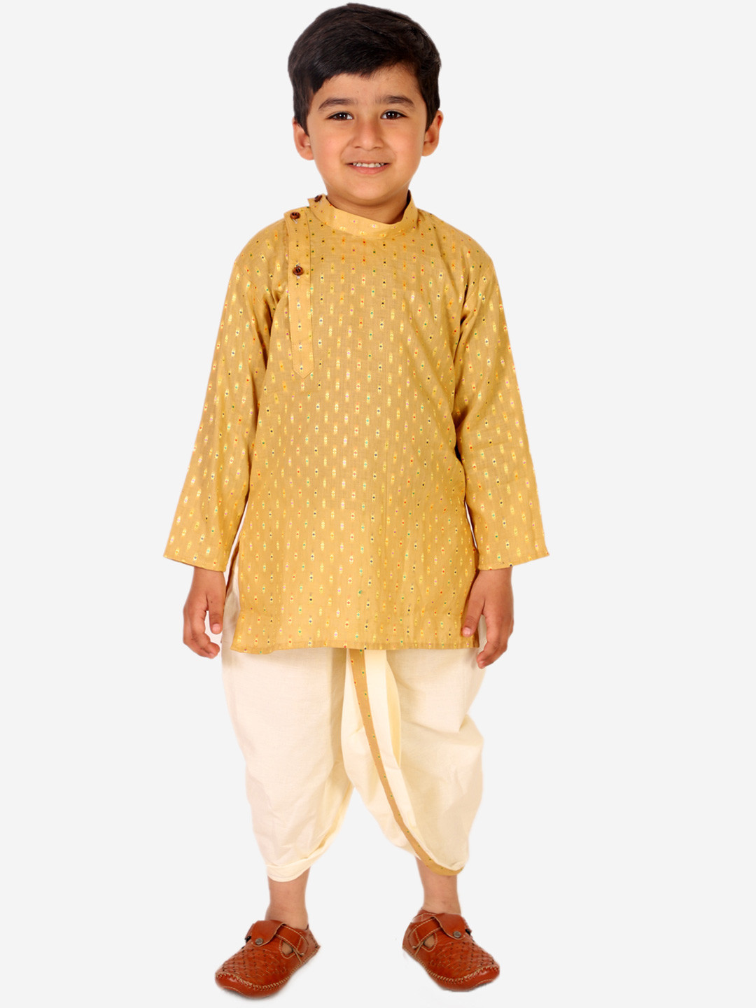Superminis Boys Cream-Coloured Striped Kurta with Dhoti Pants