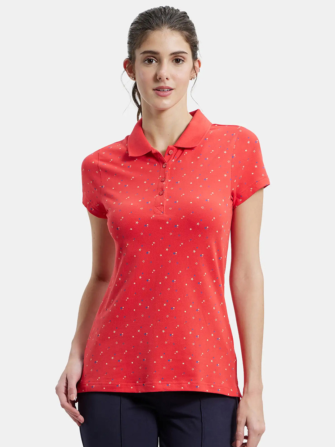 Jockey Printed Super Combed Cotton Pique Regular Fit Polo Tshirt-UL34