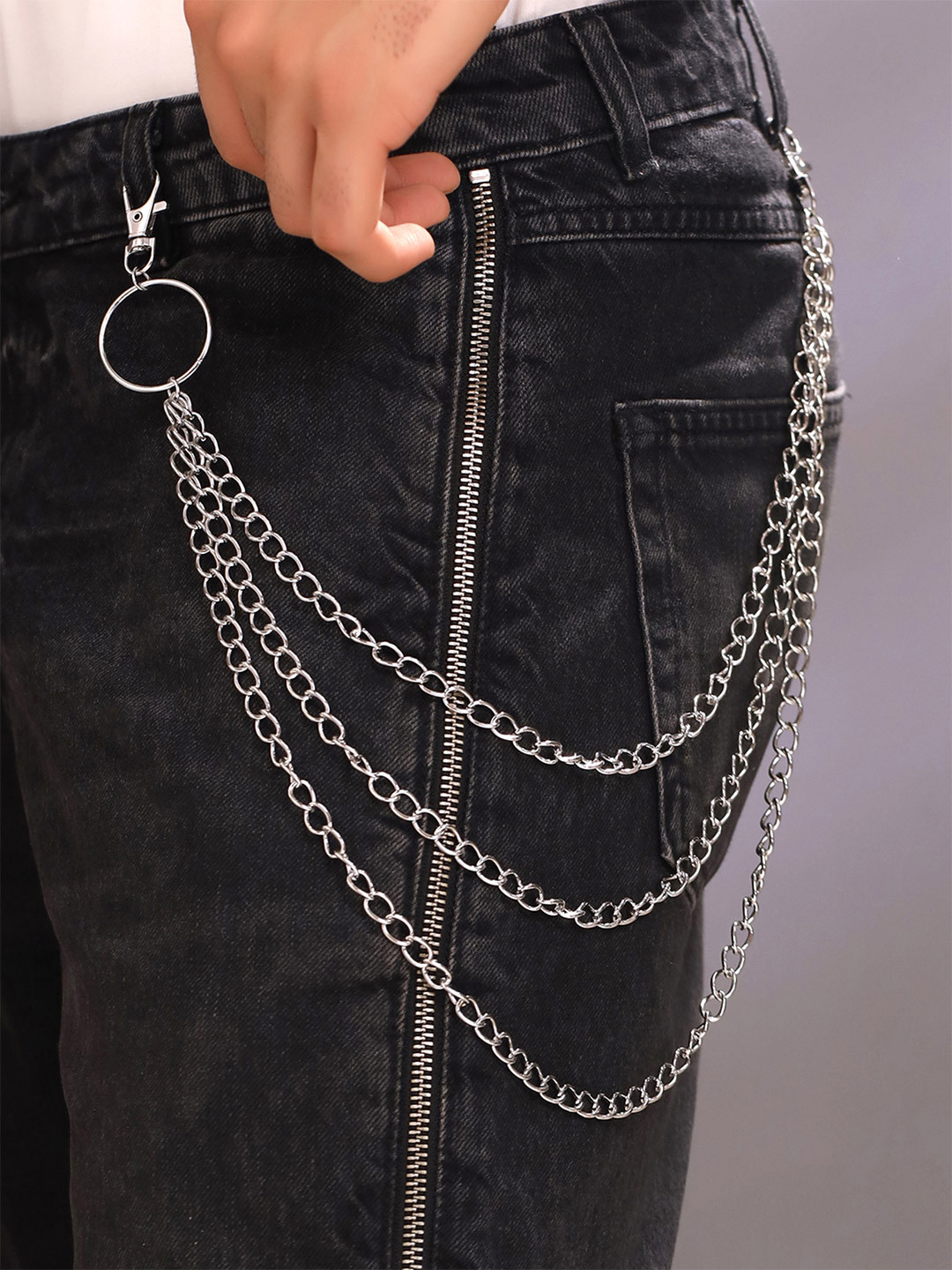 Yellow Chimes Men Silver-Toned Stainless Steel Rhodium Plated Multilayered Jeans Chain