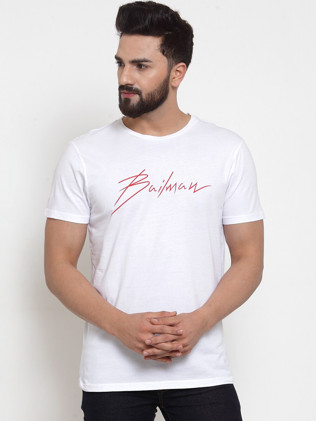 DOOR74 Men White and Red Typography Printed T-shirt