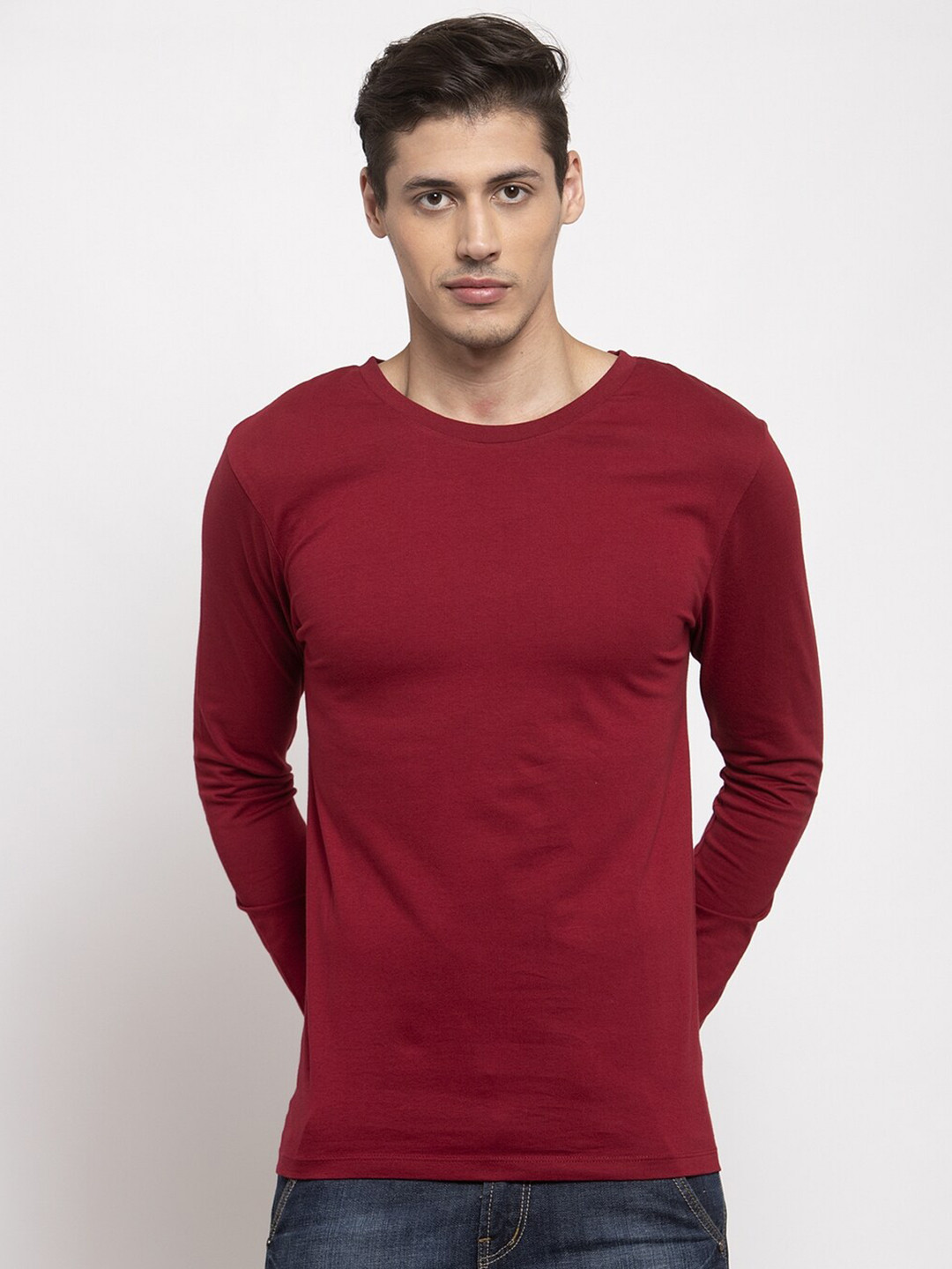 DOOR74 Men Maroon Raw Edge T-shirt