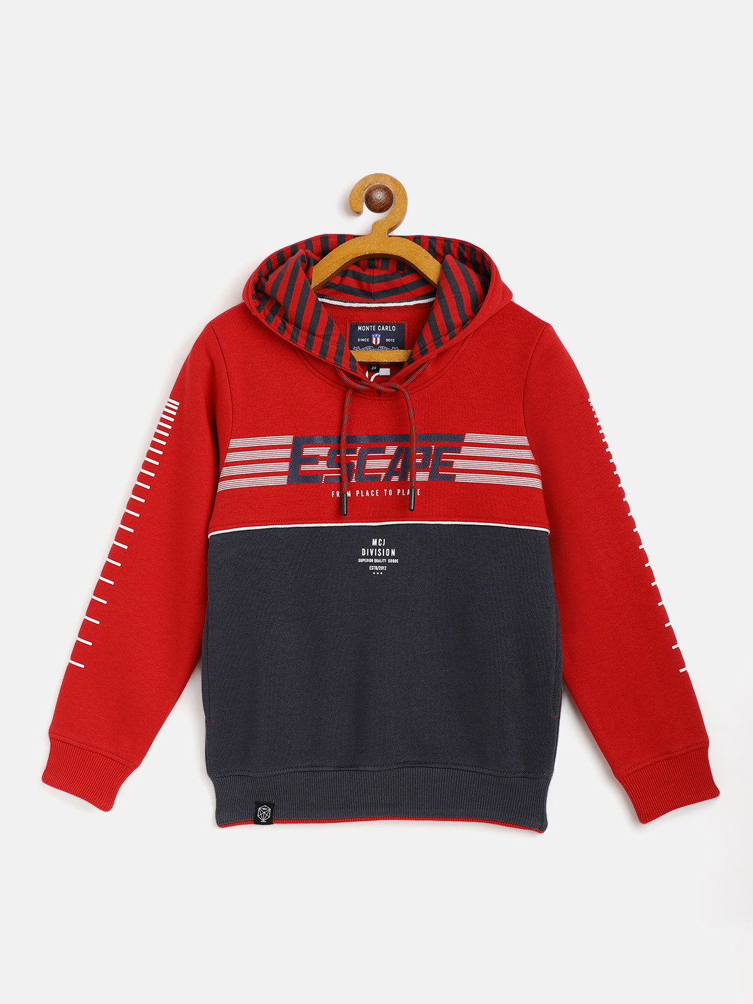 Monte Carlo Boys Red & Charcoal Grey Colourblocked Hooded Sweatshirt