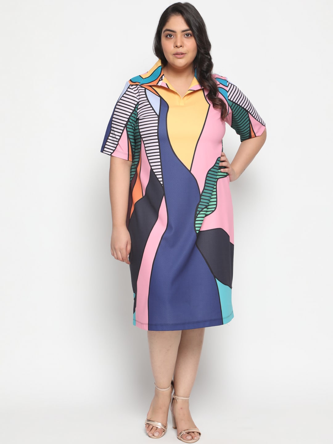 Amydus Women Multicolor Abstract Printed Shirt Dress
