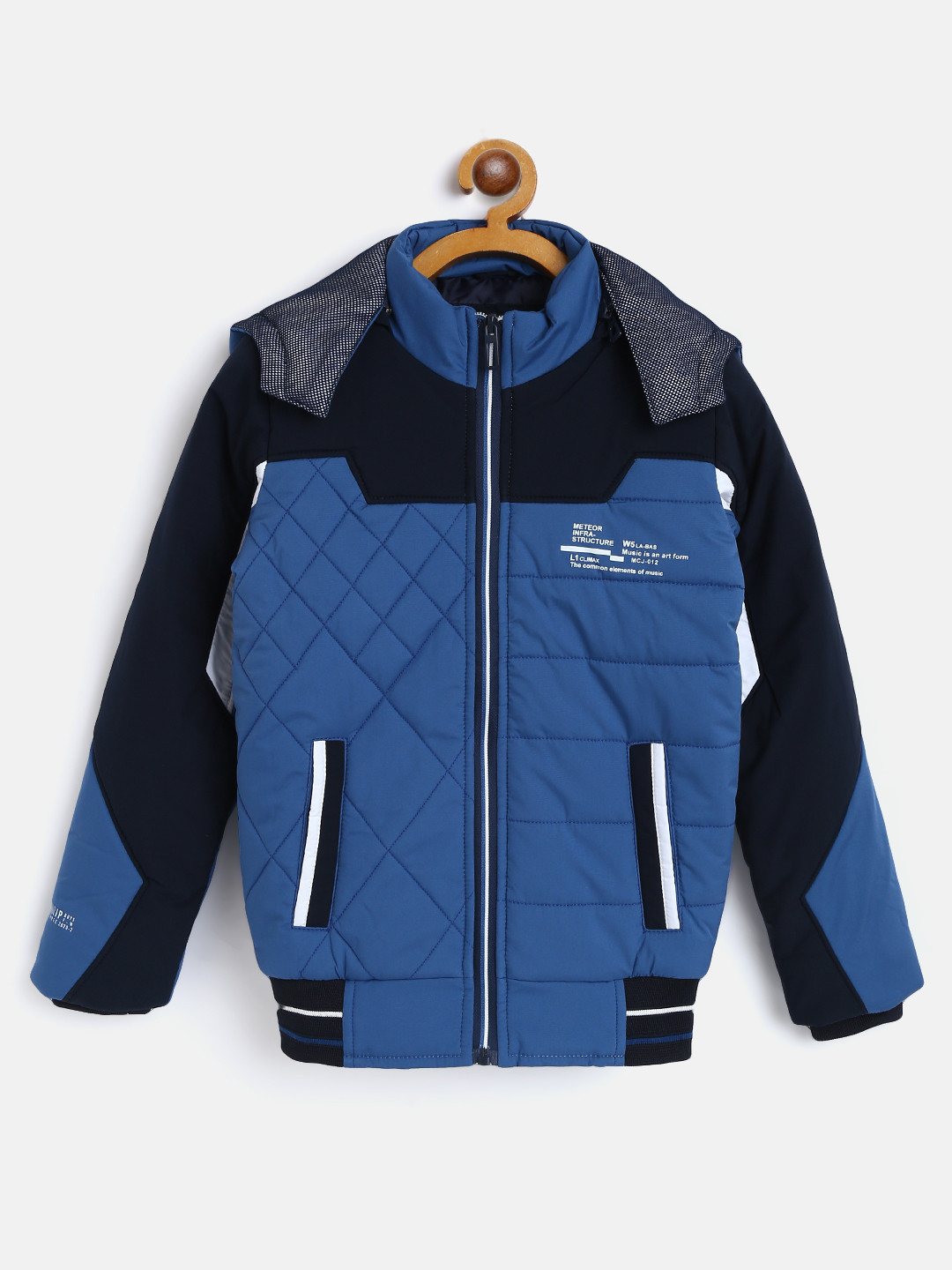 Monte Carlo Boys Blue Colourblocked Bomber Jacket with Detachable Hood