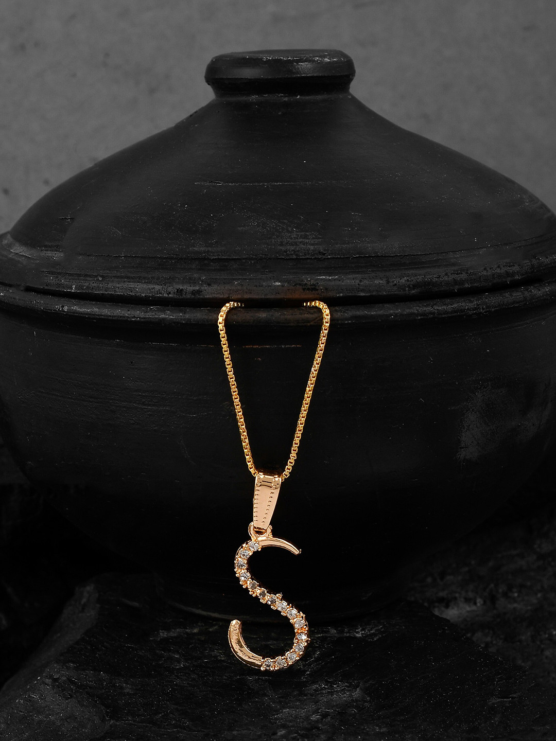 Silvermerc Designs Gold-Plated & White Cubic Zirconia-Studded Contemporary Pendant With Chain