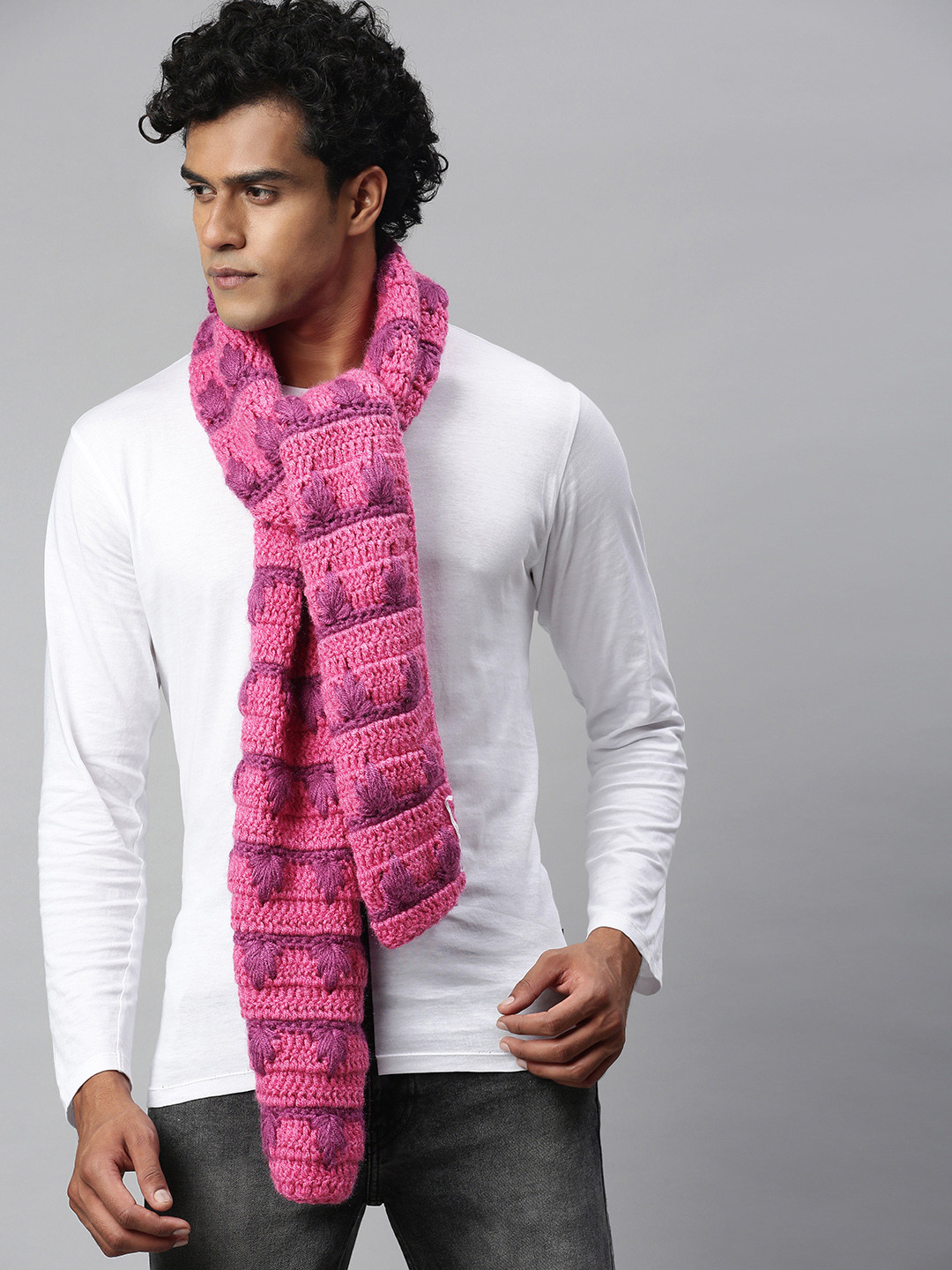 Magic Needles Unisex Pink & Lavender  Self-design Scarf